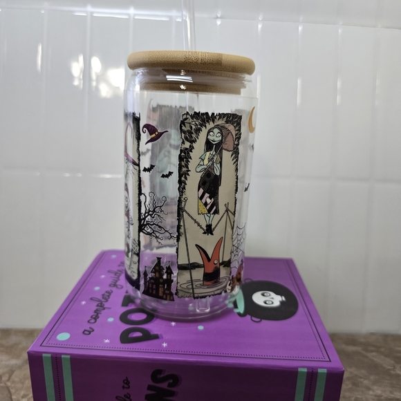 Jack Skellington Glass Tumbler with Bamboo Lid Nightmare Before Christmas 16oz - Picture 2 of 3